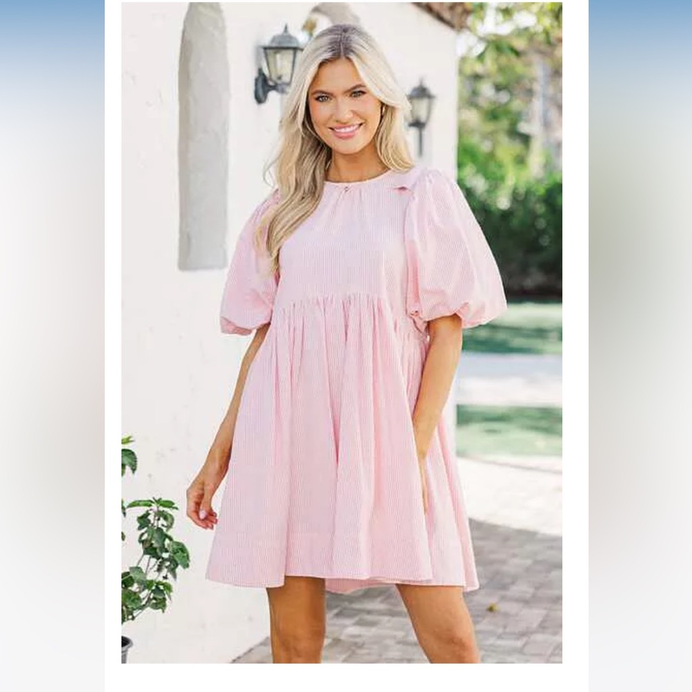Pink Puff-Sleeve Babydoll Dress